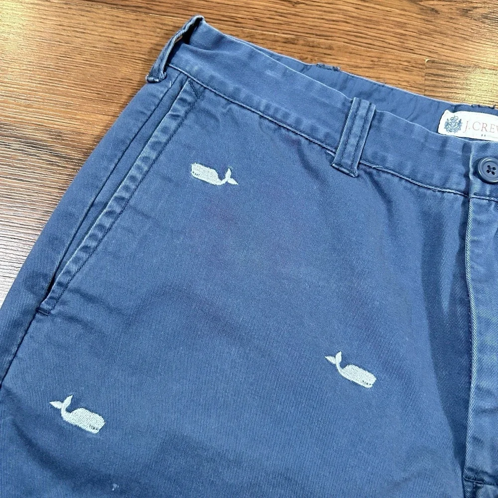 J.Crew Mens Blue Whale Embroidered Chino Shorts Size 33‎ Cotton Nautical Preppy